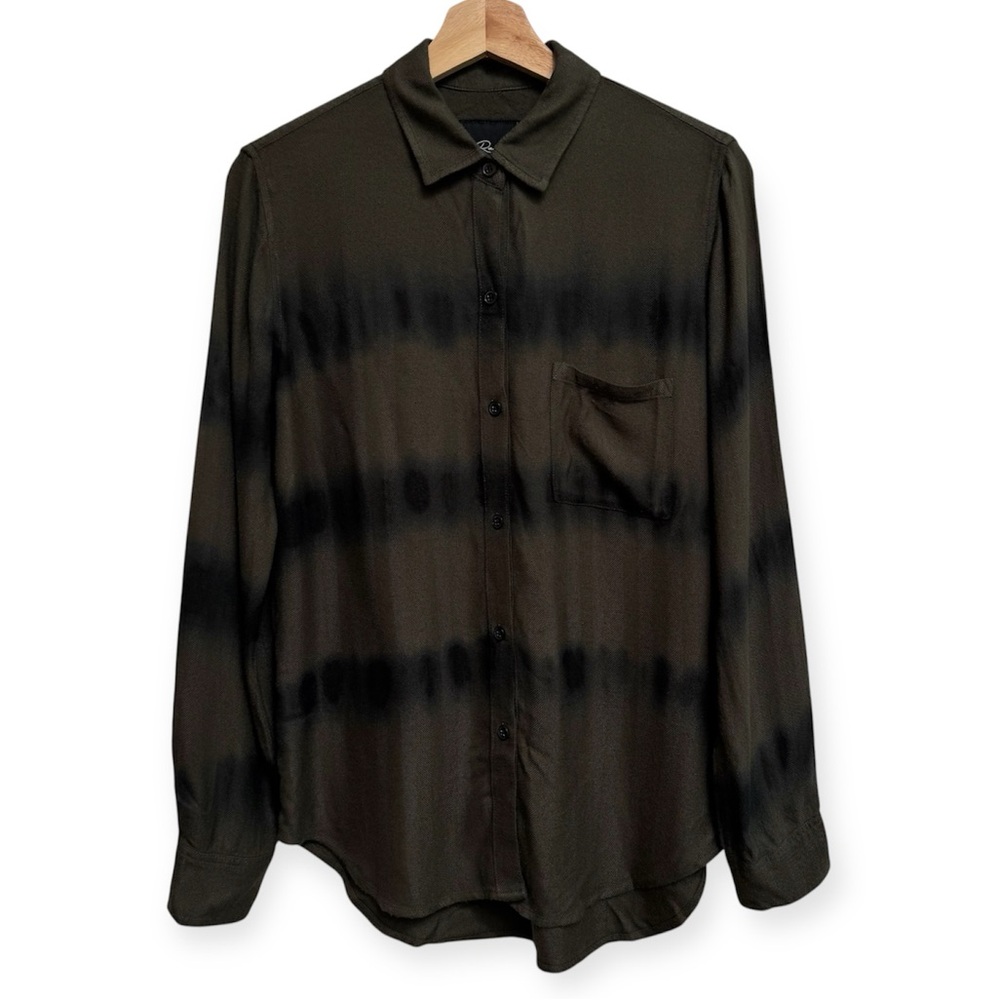 Rails Hunter Olive Black Waves Tie Dye Button Down Shirt‎ XS